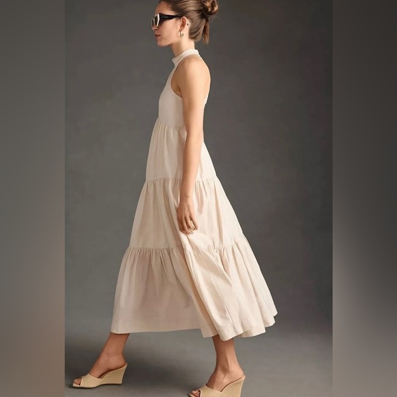 ANTHROPOLOGIE MAEVE SLEEVELESS TIERED HALTER MIDI DRESS COLOR OYSTER SIZE 8P NWT - Picture 7 of 16